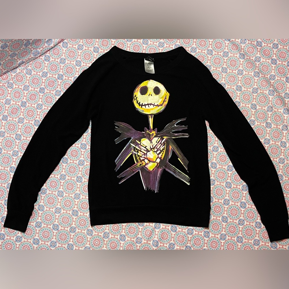 Womens Medium Disney Black Graphic Jack Skellington Soft Sweater